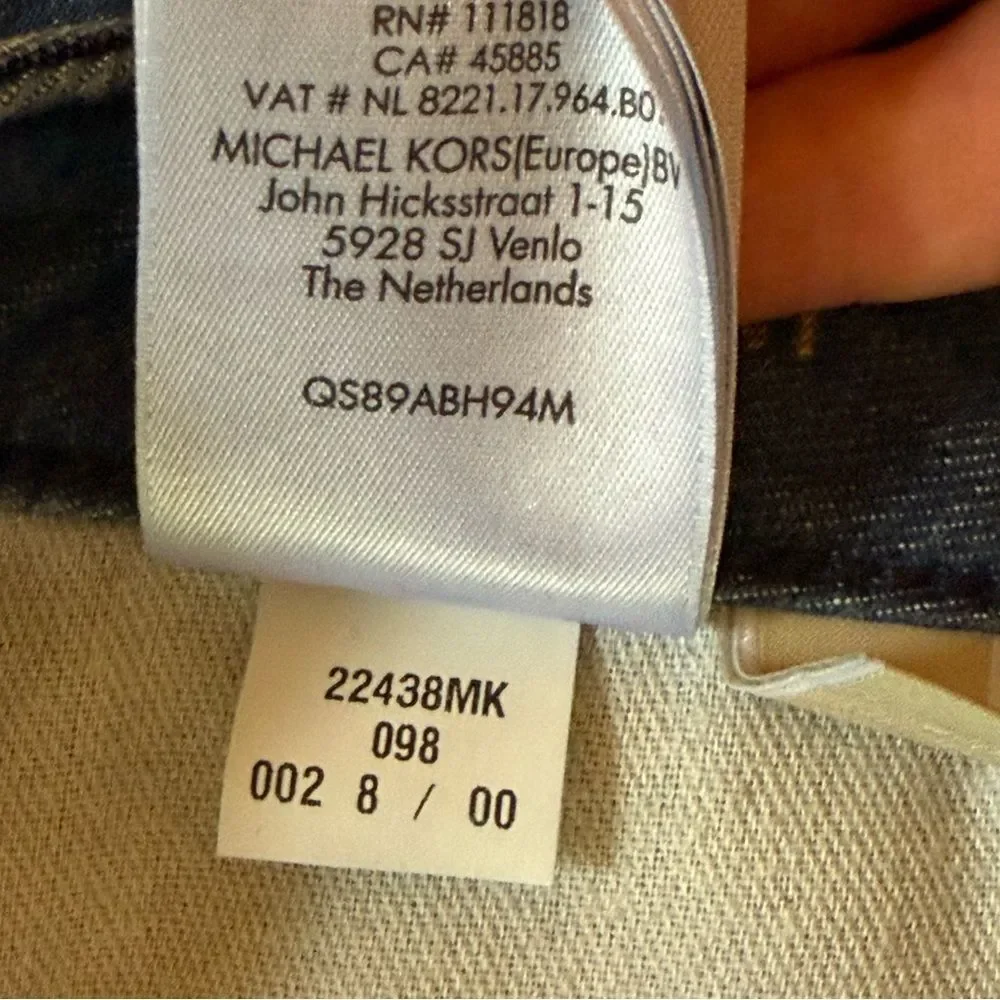 Michael Kors Izzy Skinny Ankle Jeans in Medium Blue Wash Raw Hem Split Cuff Sz 8